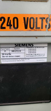 SIEMENS P1D42QJ225CTS 250 AMP MAIN BREAKER PANELBOARD 42 SPACE 3 PHASE 240V