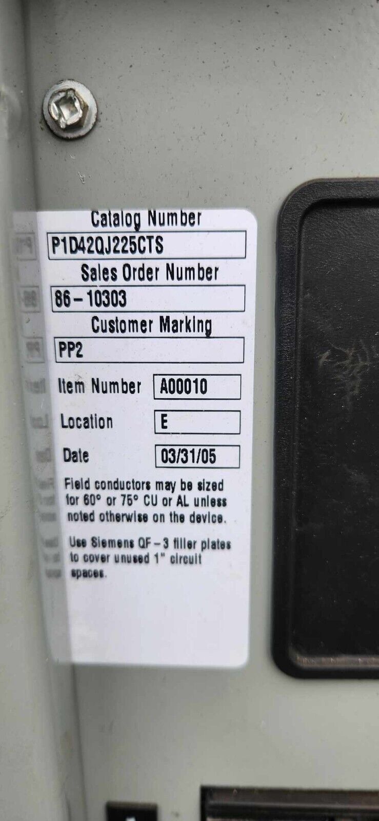 SIEMENS P1D42QJ225CTS 250 AMP MAIN BREAKER PANELBOARD 42 SPACE 3 PHASE 240V