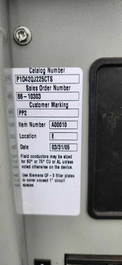 SIEMENS P1D42QJ225CTS 250 AMP MAIN BREAKER PANELBOARD 42 SPACE 3 PHASE 240V